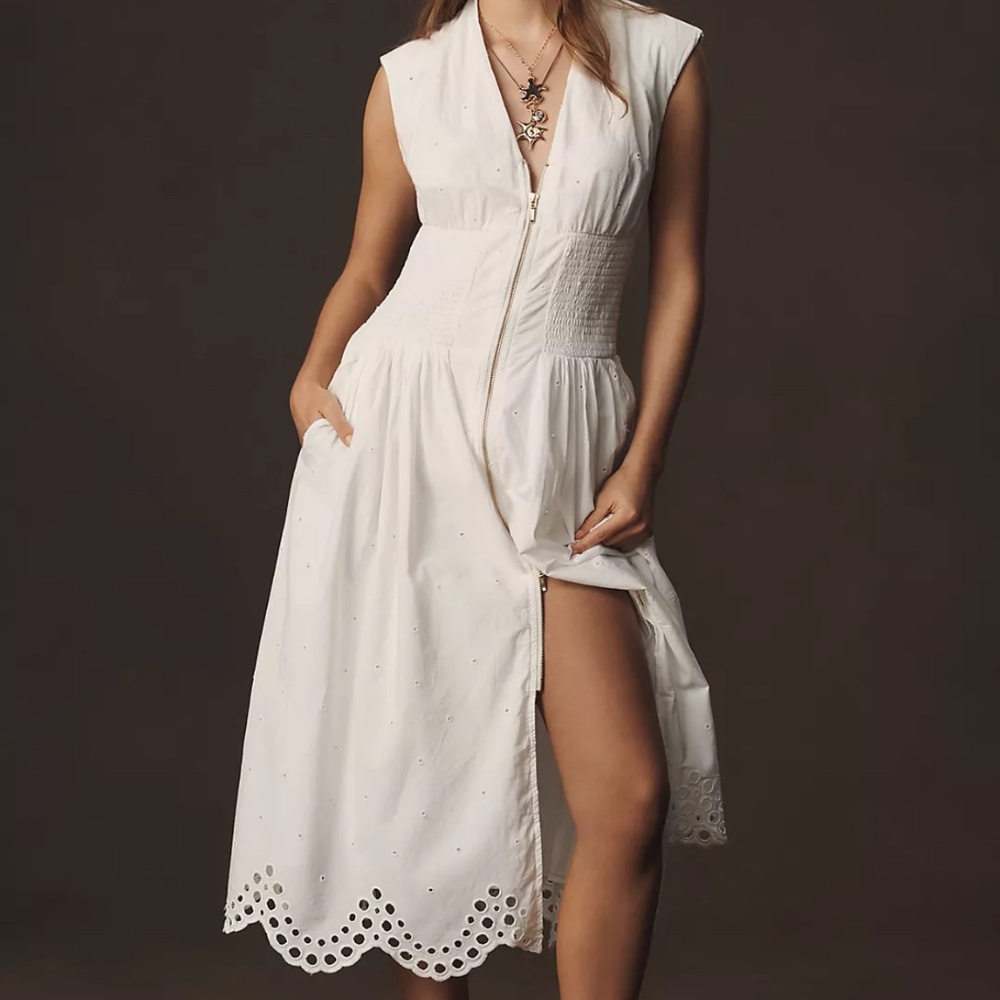 Anthropologie White Eyelet-Trim Dress